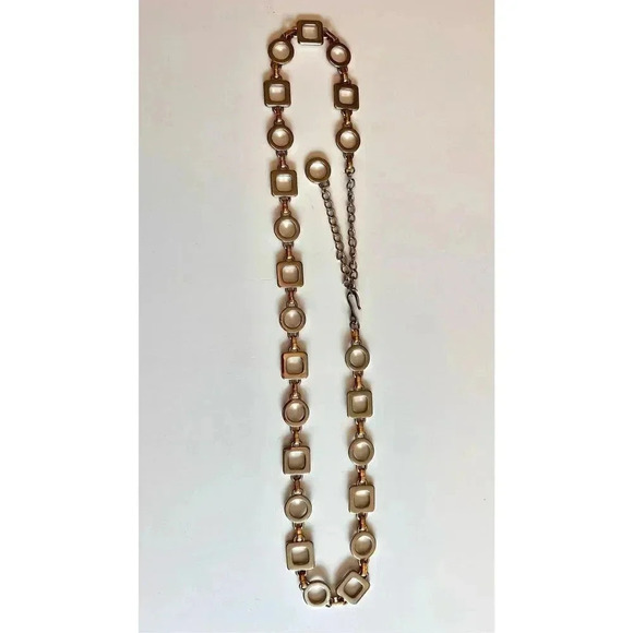 Women’s Gold Vintage Jewelry Square Circle Choker Chain Necklace - Picture 1 of 6